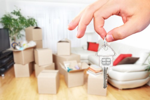 Packed boxes and furniture prepared for long-term storage in Purley